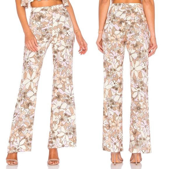 FOR LOVE & LEMONS Renato Floral Flared Pants in Tan Pink - Picture 2 of 10